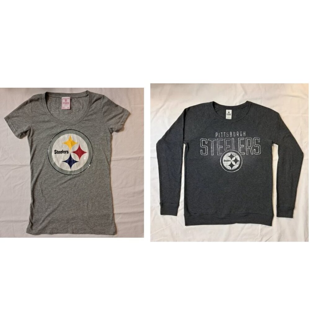 Victoria's Secret Steelers PINK Gray Tees (2) Watt Boswell Porter Metcalf